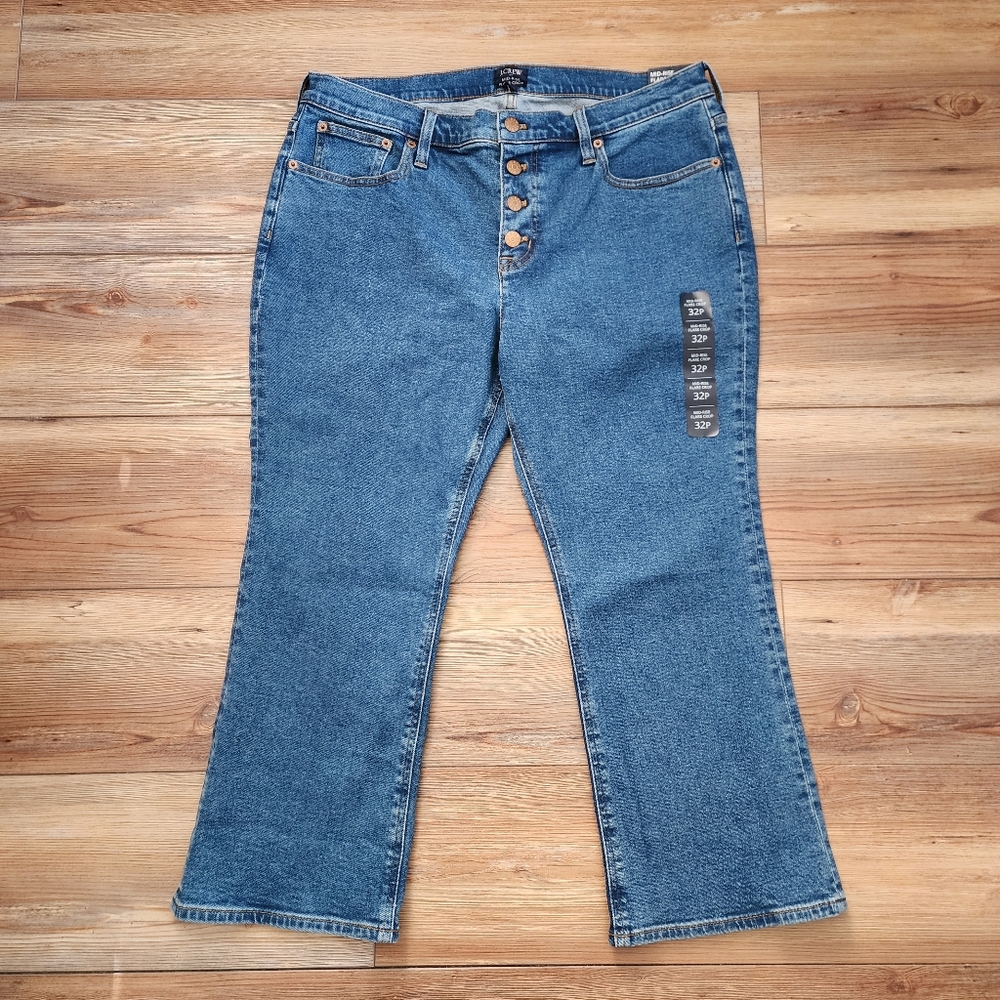 J. Crew Jeans Womens 32P Blue Mid-Rise Flare Crop NEW